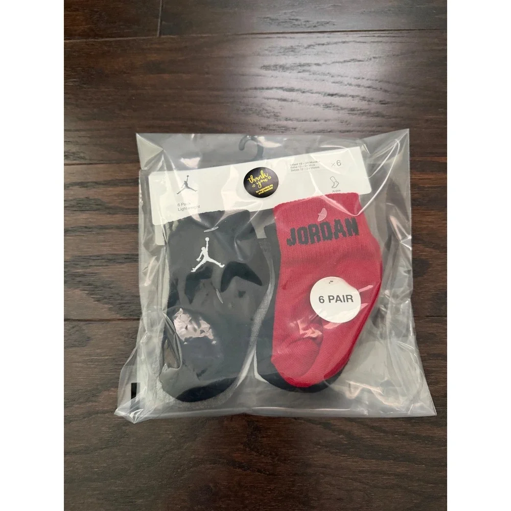 Jordan Infant 6 Pack Lightweight Ankle Socks Red Black Grey NJ0734-R61 12-24M
